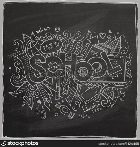 School Vector hand lettering and doodles elements chalkboard background. School Vector hand lettering On Chalkboard