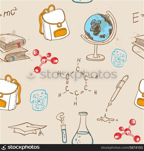 School vector seamless pattern with various items
