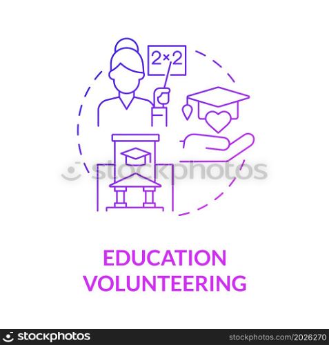 School volunteering purple gradient concept icon. Social participation. Educational charity program. Volunteer aid at abstract idea thin line illustration. Vector isolated outline color drawing. School volunteering purple gradient concept icon