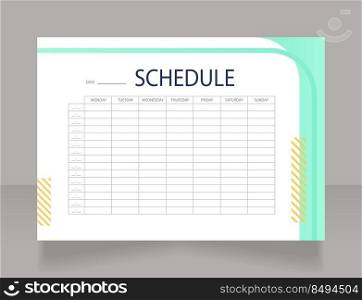 School workflow schedule worksheet design template. Printable goal setting sheet. Editable time management sample. Scheduling page for organizing personal tasks. Montserrat font used. School workflow schedule worksheet design template