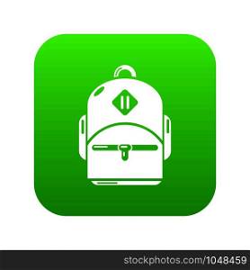 Schoolbag icon green vector isolated on white background. Schoolbag icon green vector