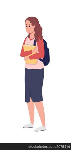 Schoolgirl feeling frustrated semi flat color vector character. Standing figure. Full body person on white. Depression isolated modern cartoon style illustration for graphic design and animation. Schoolgirl feeling frustrated semi flat color vector character