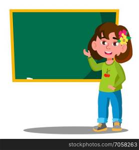 Schoolgirl Standing Near A School Board In The Class Vector. Illustration. Schoolgirl Standing Near A School Board In The Class Vector. Isolated Illustration