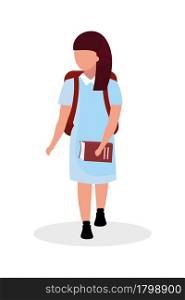 Schoolgirl with book semi flat color vector character. Walking figure. Full body person on white. First day at school isolated modern cartoon style illustration for graphic design and animation. Schoolgirl with book semi flat color vector character
