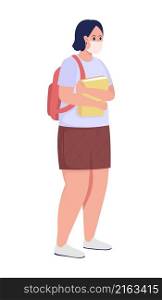 Schoolgirl with books semi flat color vector character. Standing figure. Full body person on white. Attending school isolated modern cartoon style illustration for graphic design and animation. Schoolgirl with books semi flat color vector character