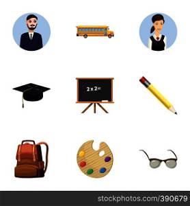 Schoolhouse icons set. Cartoon illustration of 9 schoolhouse vector icons for web. Schoolhouse icons set, cartoon style