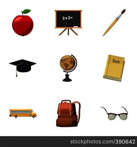Schooling icons set. Cartoon illustration of 9 schooling vector icons for web. Schooling icons set, cartoon style
