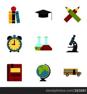 Schooling icons set. Flat illustration of 9 schooling vector icons for web. Schooling icons set, flat style
