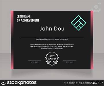 Science achievement certificate design template. Vector diploma with customized copyspace and borders. Printable document for awards and recognition. Teco Light, Semibold, Arial Regular fonts used. Science achievement certificate design template