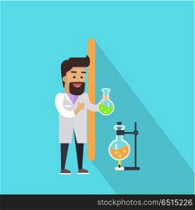 Science Alphabet. Letter - I.. Science alphabet. Letter - I. Scientists working in chemical laboratory with test tubes. Simple letters and scientist character. Scientific research, science lab, science test, technology illustration