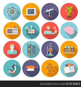 Science and biology chemistry and physics research icon flat set isolated vector illustration. Science And Research Icon Flat