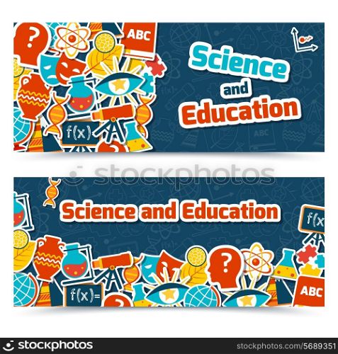 Science and education areas colored paper stickers set on blue background horizontal banner set isolated vector illustration