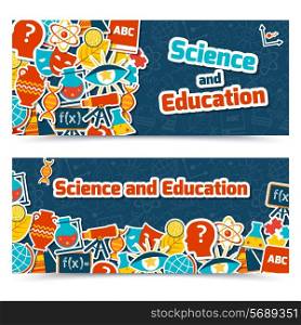 Science and education areas colored paper stickers set on blue background horizontal banner set isolated vector illustration