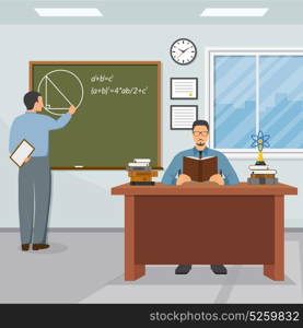 Science And Education Illustration . Science and education composition with teacher blackboard and student flat vector illustration