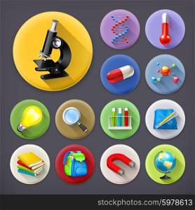Science and education, long shadow icon set