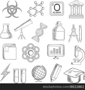 Science and education sketched icons vector image