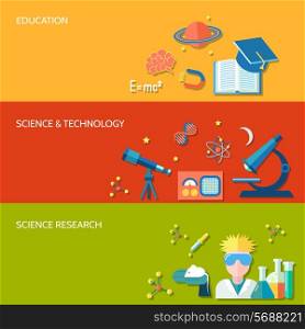 Science and research horizontal banner set with education technology isolated vector illustration