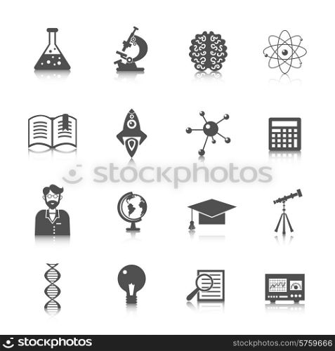 Science and research icon set with laboratory experiment equipment and education signs isolated vector illustration. Science And Research Icon