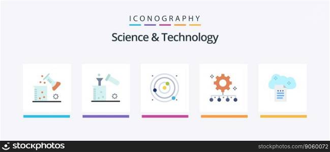 Science And Technology Flat 5 Icon Pack Including team performance. authority responsibility. test tube. sphere. planets orbiting. Creative Icons Design