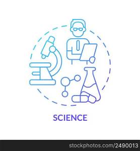 Science blue gradient concept icon. Knowledge explanations and predictions. Social institution abstract idea thin line illustration. Isolated outline drawing. Myriad Pro-Bold font used. Science blue gradient concept icon