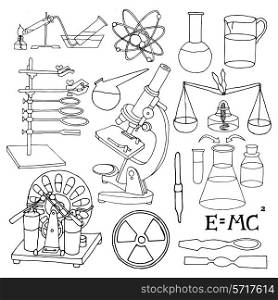 Science chemistry and physics decorative sketch icons set isolated vector illustration