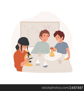 Science class isolated cartoon vector illustration. Children research in laboratory, science day camp, PA program, after school class, daycare center, extracurricular education vector cartoon.. Science class isolated cartoon vector illustration.