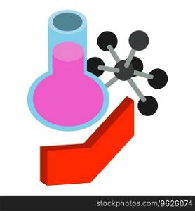 Science concept icon isometric vector. Chemical flask, molecule model and arrow. Study, research, experiment. Science concept icon isometric vector. Chemical flask molecule model and arrow