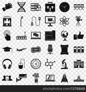 Science conference icons set. Simple style of 36 science conference vector icons for web for any design. Science conference icons set, simple style