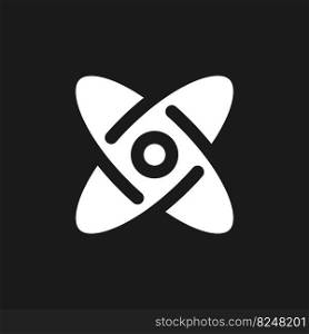 Science dark mode glyph ui icon. Atomic structure. Physics courses. User interface design. White silhouette symbol on black space. Solid pictogram for web, mobile. Vector isolated illustration. Science dark mode glyph ui icon