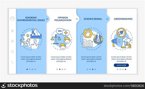 Science denial onboarding vector template. Greenwashing. Responsive mobile website with icons. Web page walkthrough 4 step screens. Environmental issues color concept with linear illustrations. Science denial onboarding vector template