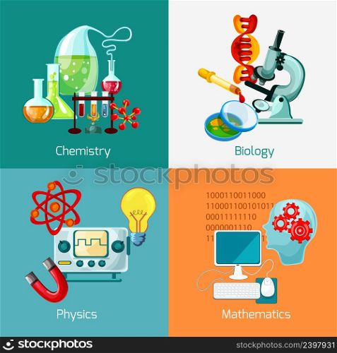 Science design concept set with chemistry biology physics mathematics icons isolated vector illustration. Science Icons Set