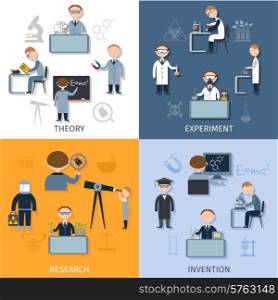 Science design concept set with theory experiment research invention flat icons isolated vector illustration. Science Flat Set