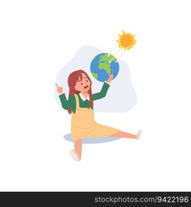 Science Education Concept. Astronomy Education, Exploring the Solar System with a Girl’s Explanation. Flat vector cartoon illustration.