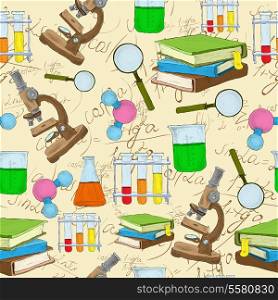 Science education sketch seamless background with book equation loupe vector illustration