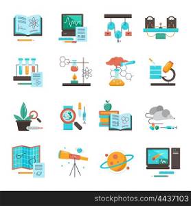 Science Equipment Icon Set. Science equipment icon set for chemistry biology astronomy medicine vector illustration