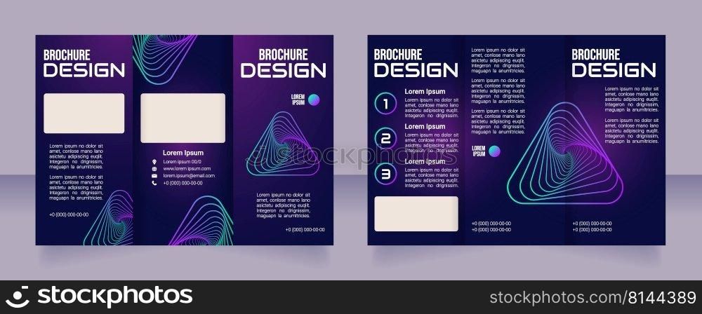 Science fiction and fantasy bookstore trifold brochure template design. Zig-zag folded leaflet set with copy space for text. Editable 3 panel flyers. Roboto Light, Bebas Neue, Audiowide fonts used. Science fiction and fantasy bookstore trifold brochure template design