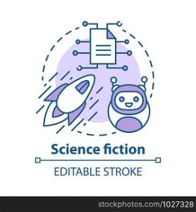 Science fiction concept icon. Cosmic travelling and future technologies, sci fi innovations idea thin line illustration. Space exploration stories. Vector isolated outline drawing. Editable stroke