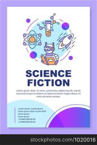 Science fiction poster template layout. Banner, booklet, leaflet print design with linear icons. Sci fi technologies. Vector brochure page layouts for magazines, advertising flyers