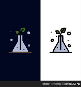 Science, Flask, Trees Icons. Flat and Line Filled Icon Set Vector Blue Background