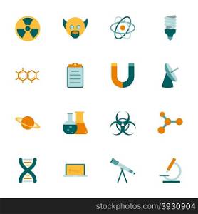 Science flat icons set vector graphic illustration. Science flat icons set