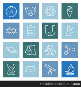 Science flat icons set vector graphic illustration. Science lines icons set