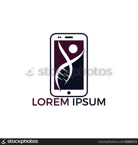 Science genetics mobile app vector logo design. Genetic analysis, research biotech code DNA. Biotechnology genome chromosome.