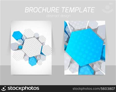 Science hexagons flyer template in blue and gray color
