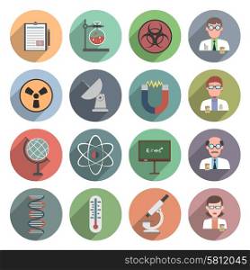 Science icon flat set with dna atom globe and magnet isolated vector illustration. Science Icon Flat