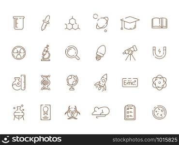 Science icon. Laboratory or factory chemical physical equipment lens magnets medical lamp testing tools vector signs. Chemistry test and experiment, equipment chemical illustration. Science icon. Laboratory or factory chemical physical equipment lens magnets medical lamp testing tools vector signs