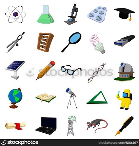 Science icons set in cartoon style isolated on white background. Science icons set, cartoon style