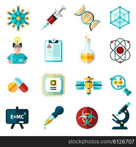 Science Icons Set . Science icons set with theory and results symbols flat isolated vector illustration