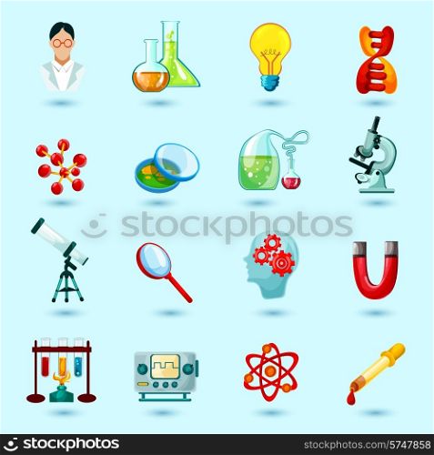 Science icons set with scientist laboratory flask lightbulb dna structure isolated vector illustration