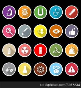 Science icons with long shadow, stock vector