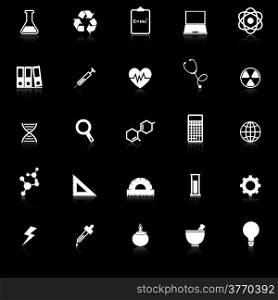 Science icons with reflect on black background, stock vector